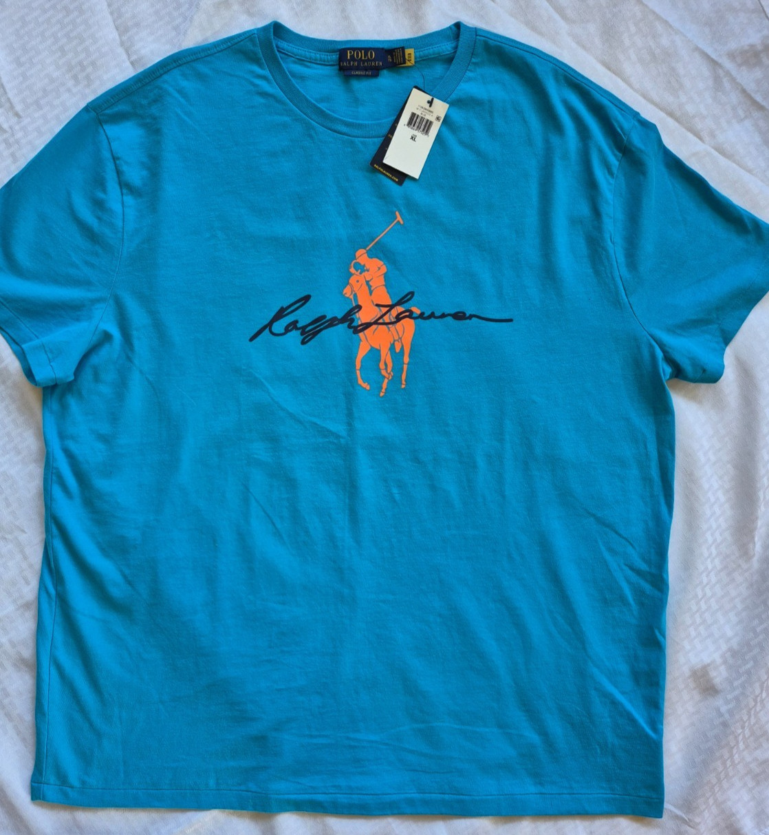 POLO RALPH LAUREN Men\'s Cove Blue Classic Fit Big Pony Script Logo T-Shirt XL