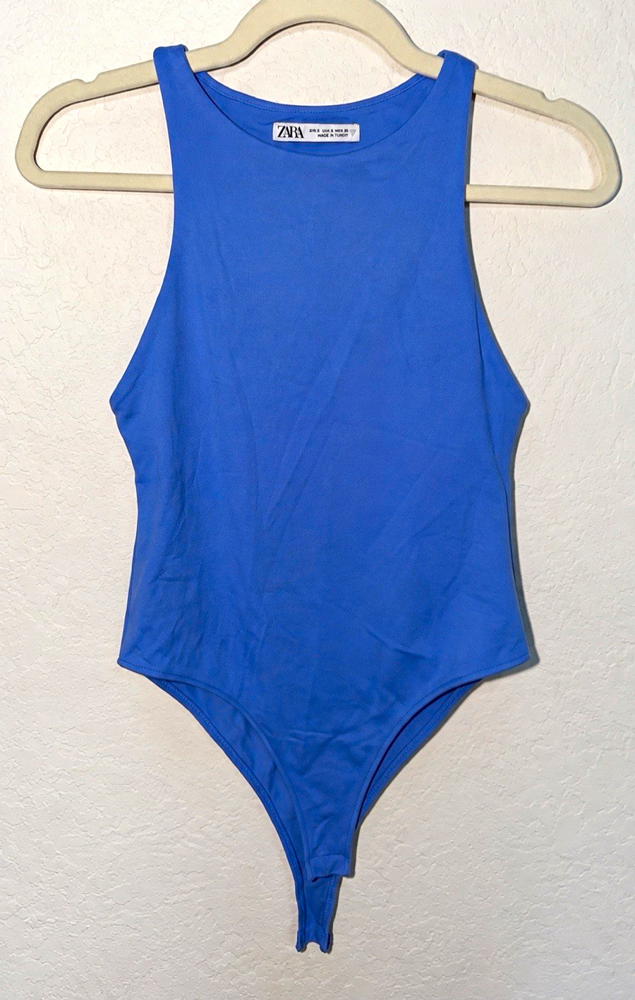 Zara Women’s Blue Solid Sleeveless Fitted One-Piece Bodysuit, Size S
