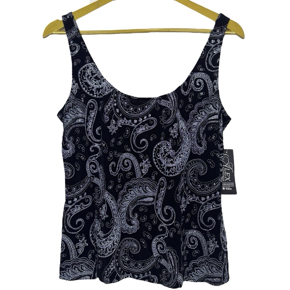 Vintage Alex Evening Paisley Glittered Tank Top XL Black Purple Fairy Grunge Y2K