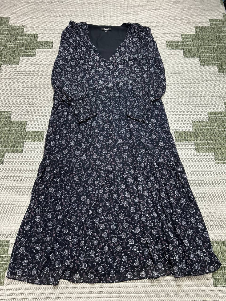 Madewell Georgette V Neck Tiered Maxi Dress Womens Small Blue Floral Print Lined