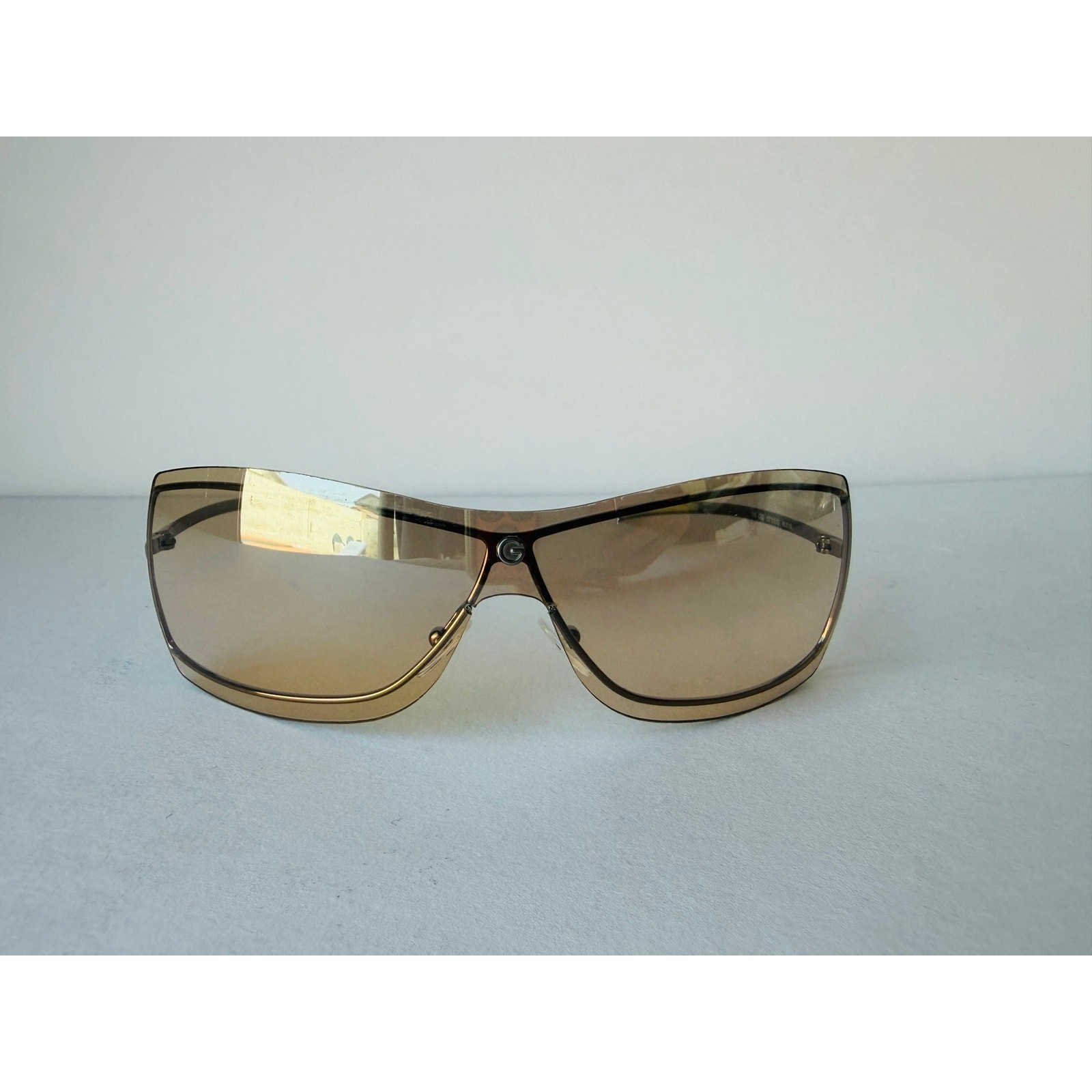 Gucci GG 1711/S 6LB16 Shield Sunglasses Brown Bronze Gold Y2K Made Italy Vintage