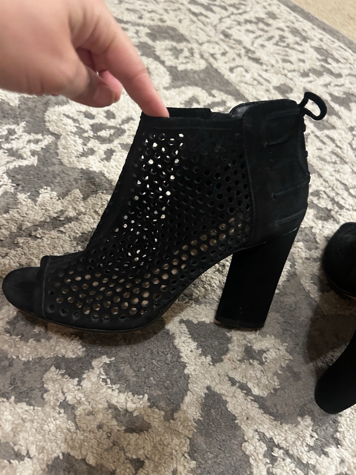 Gianni Bini Women’s Black Perforated Open Toe Ankle Strap Block Heel 7