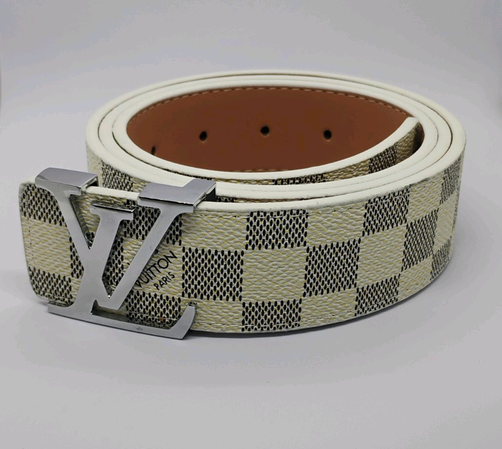 Belt Men\'s white Initiales Buckle silver, Size 32-36 Waist 