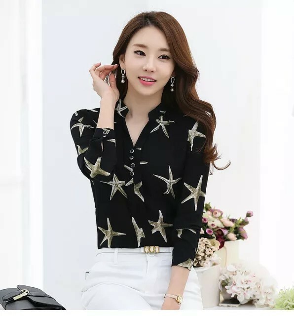 Women Spring Shirt , korean fashion,  long sleeve,  chiffon baluse Size L, 