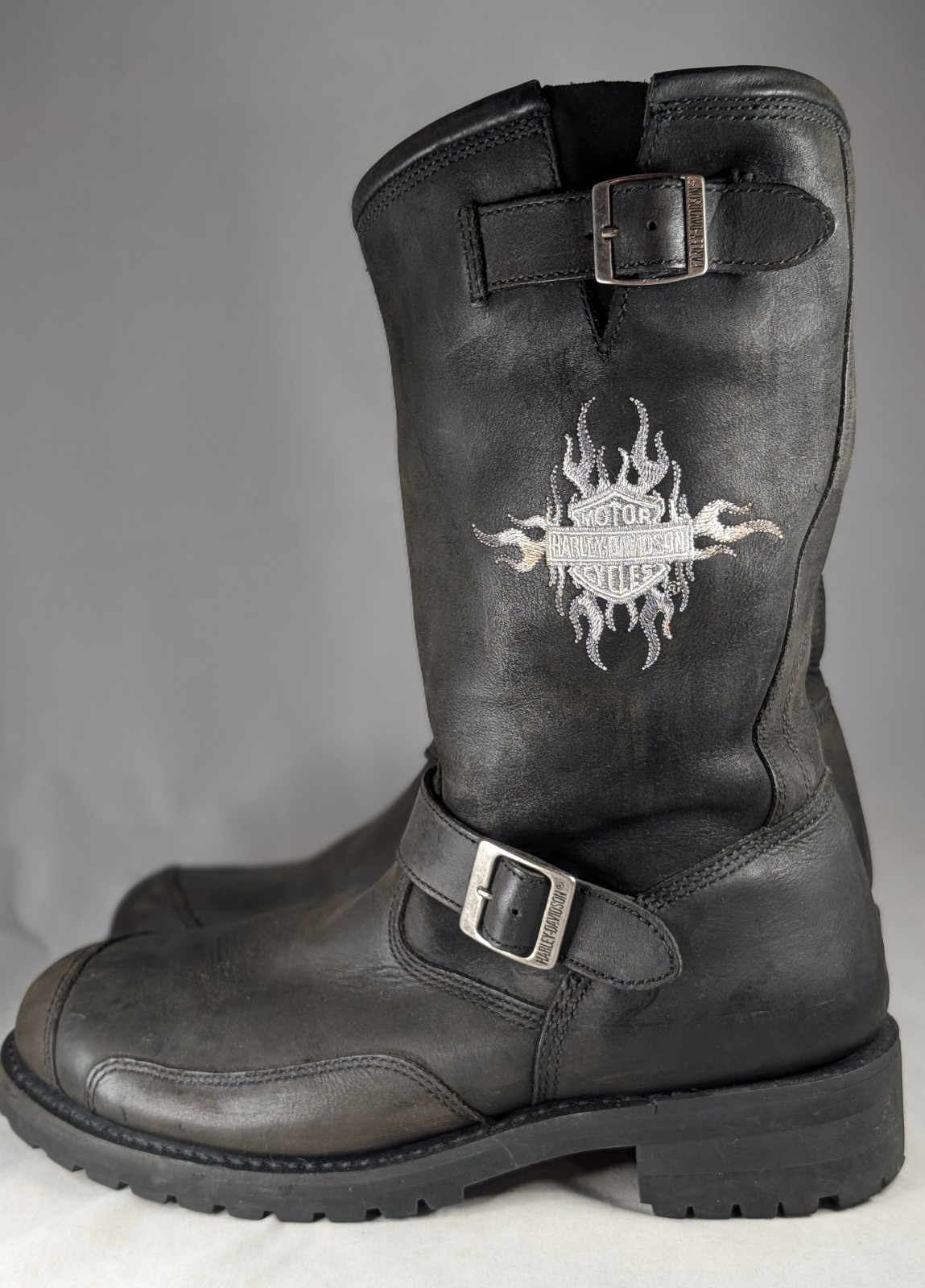 VTG Harley Davidson Men\'s Size 12 Black Leather Embroidered Biker Riding Boots