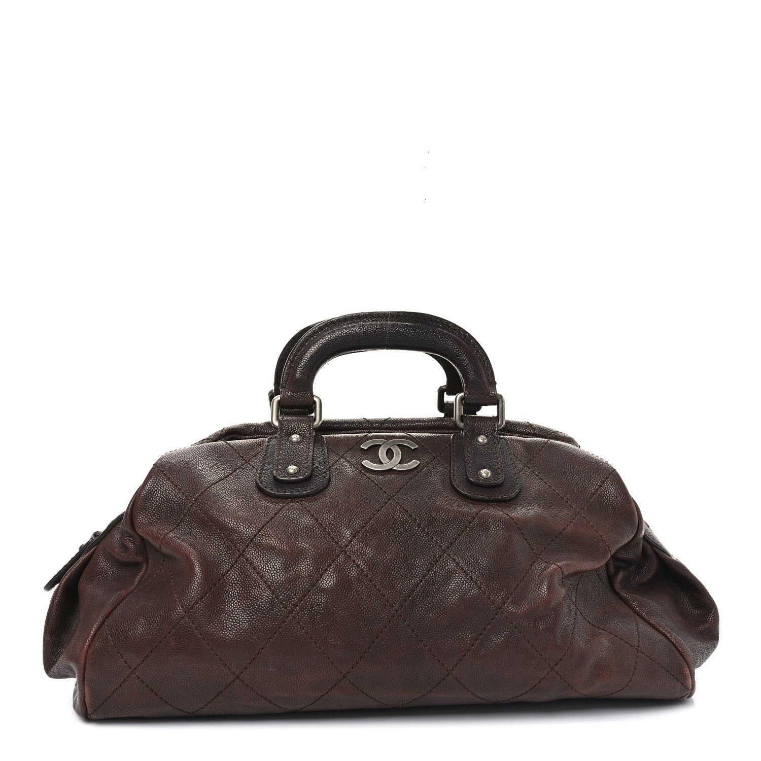 Chanel Caviar Quilted CC Timeless Bowler Dark Brown Satchel