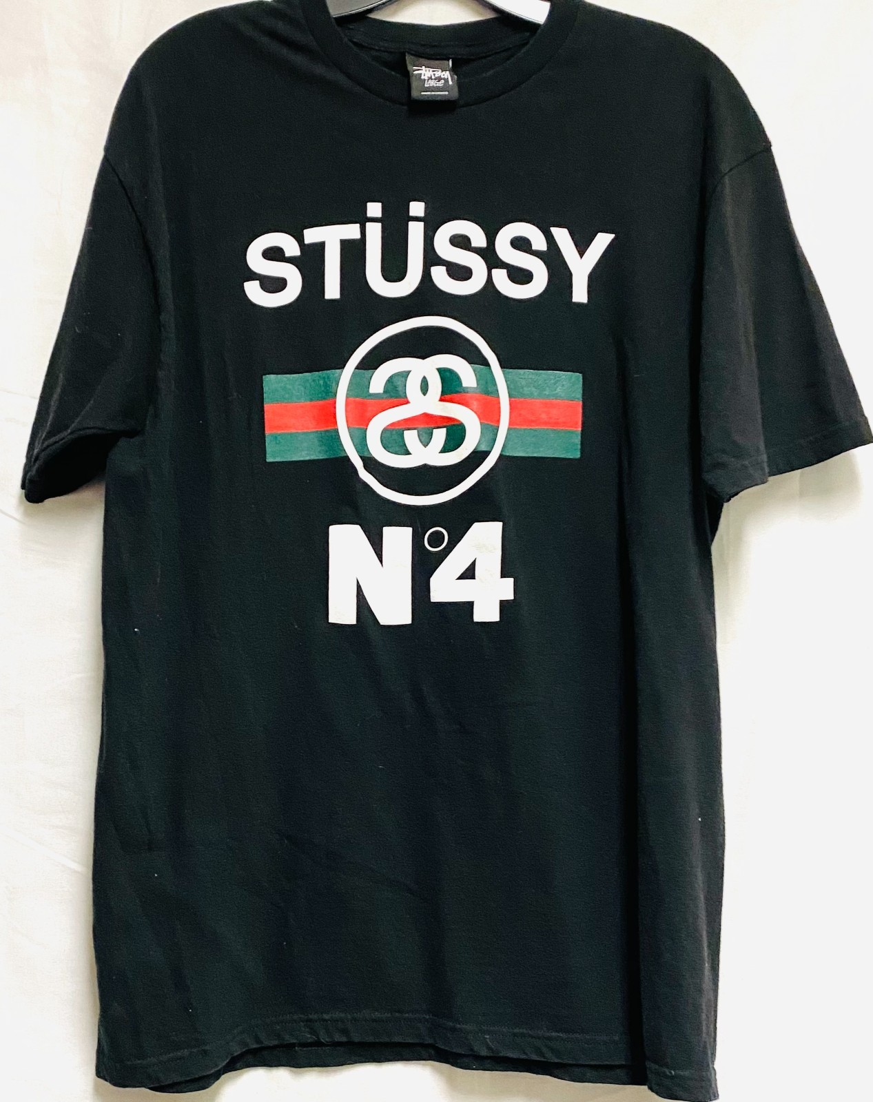 VINTAGE RARE N4 STUSSY BLACK T-SHIRT WHITE LETTERS N4 MEN\'S SIZE L