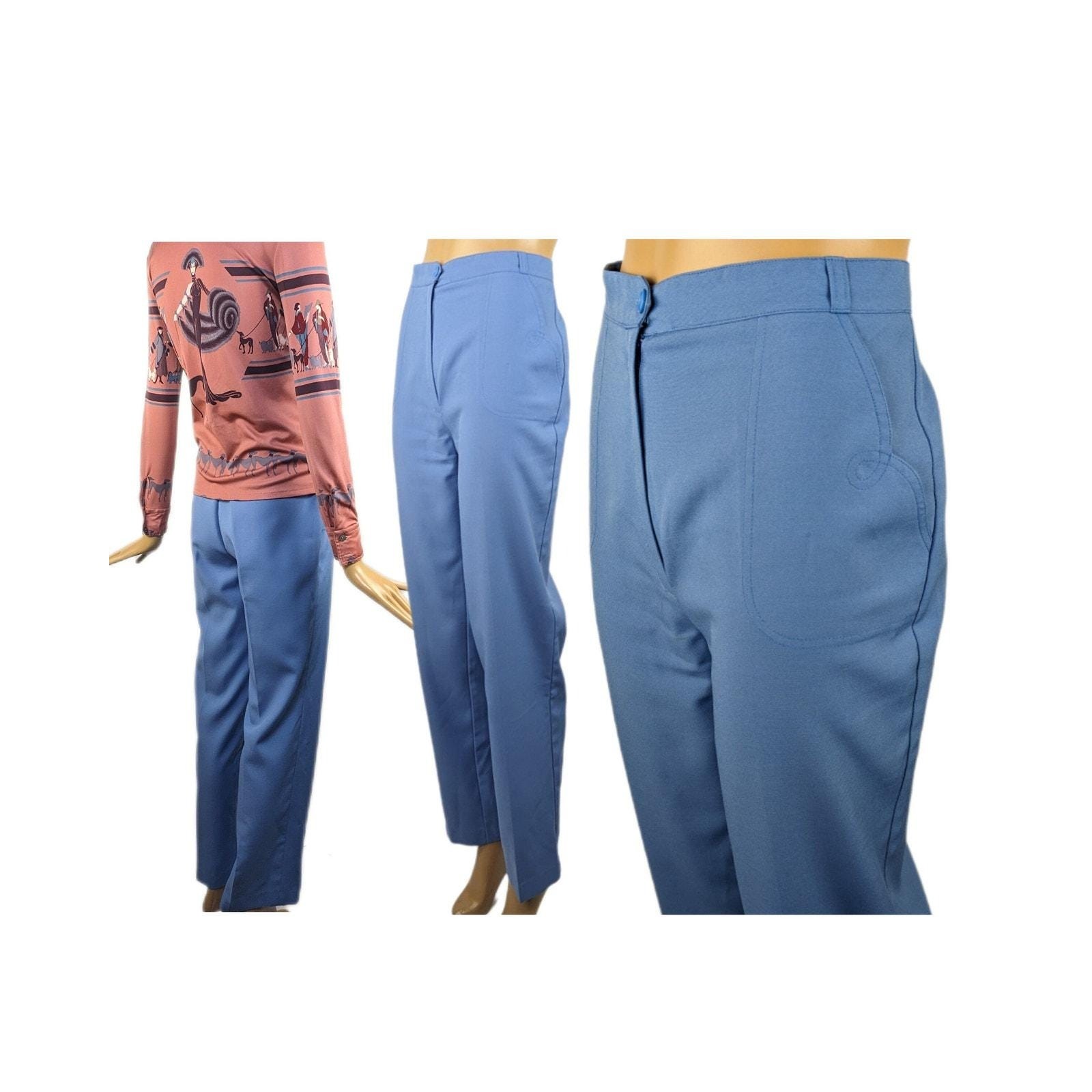 Vintage 70s Alpaq Powder Blue High Waist Flare Leg Trousers Bell Bottom Pants
