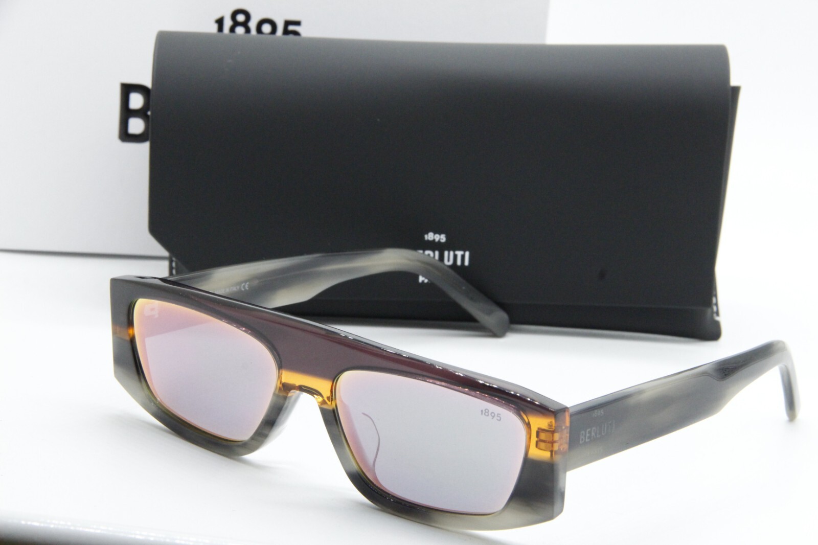 NEW BERLUTI BL 40027U 64G PURPLE GREY BROWN AUTHENTIC SUNGLASSES W CASE 57-17