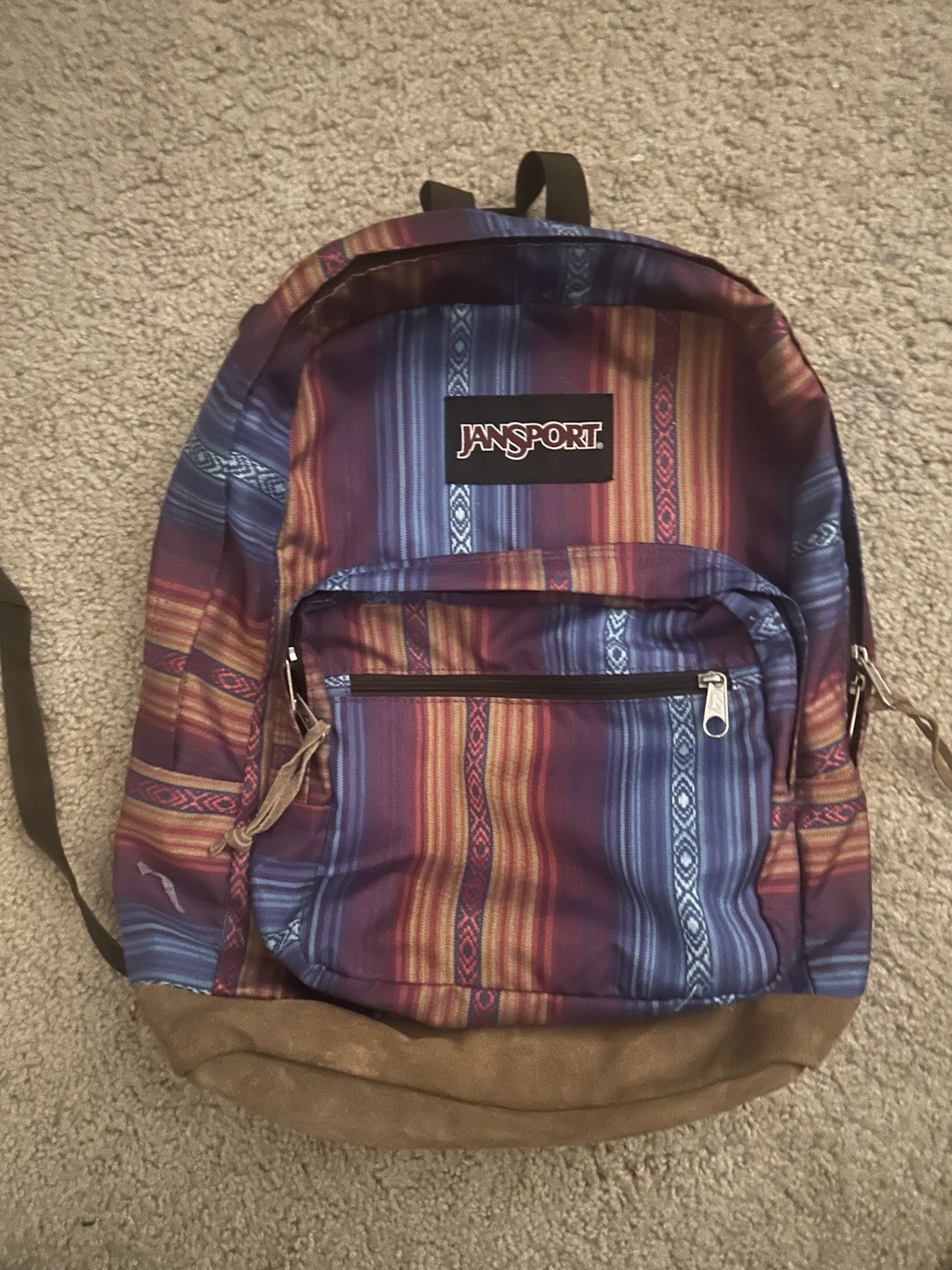 RARE Vintage Jansport Baja Stripe Backpack Suede Leather Bottom 