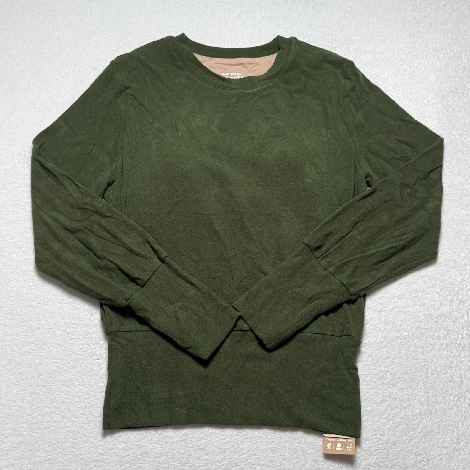OGL Elevated Crewneck Womend Medium Brushed Built-In Bra Top Banded Hem Green