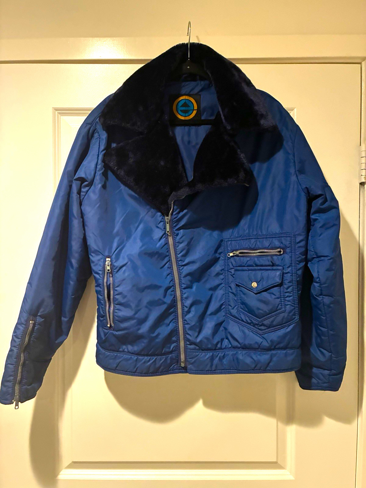 Experts Club by Nino Sarti Men’s Blue Bomber Jacket Faux Fur Collar L 44\