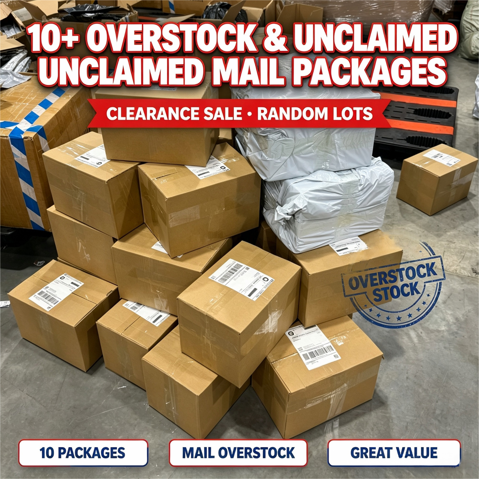 Unclaimed Mail Mystery Box -10 Undelivered Package -No Return Mail-Overstock