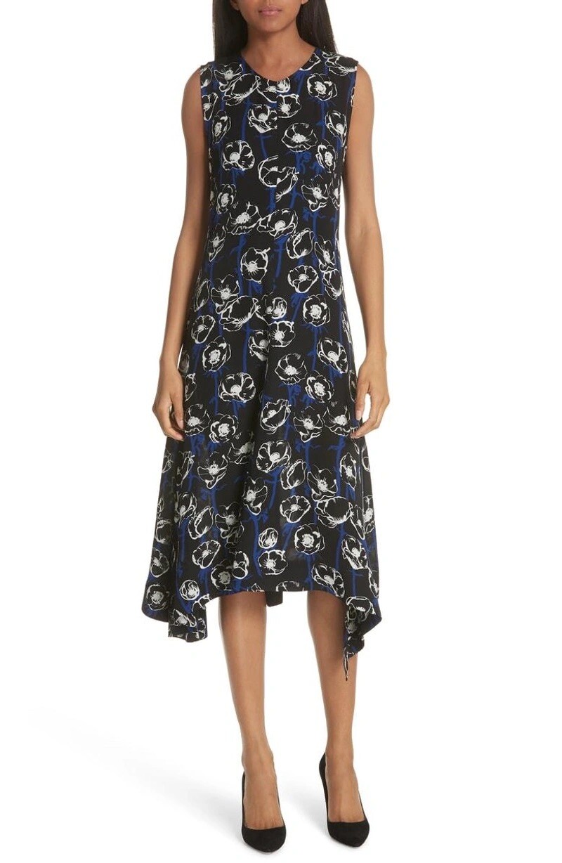 Theory Women\'s Nophella Poppy Sharkbite Hem Silk Dress in Black Sz 2 NWT $395