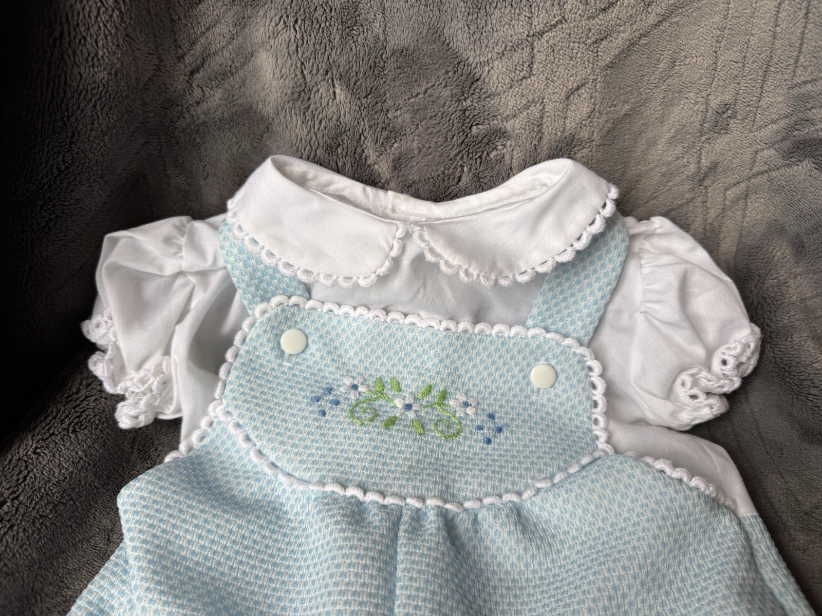 Vintage Girls Outfit Toddle Tyke Size 6 Months Romper Jumper Overall Blue 🌺🌸🌼