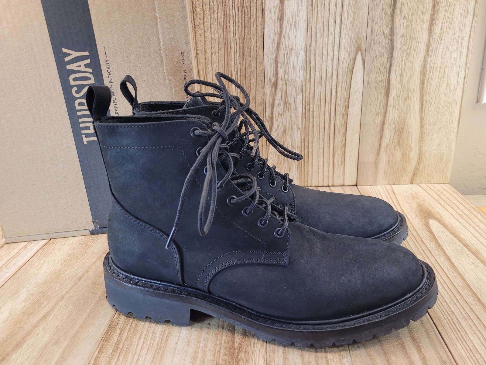Thursday Boot Company Hero Lace-Up Black Matte WeatherSafe Nubuck Boots Men 10.5