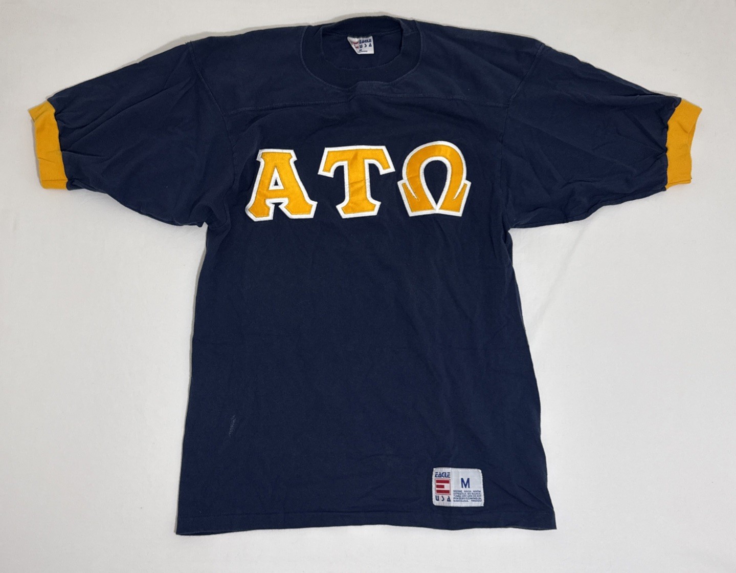 VTG 70s Alpha Tau Omega Medium MADE USA Eagle Frat Football T Shirt Sorority