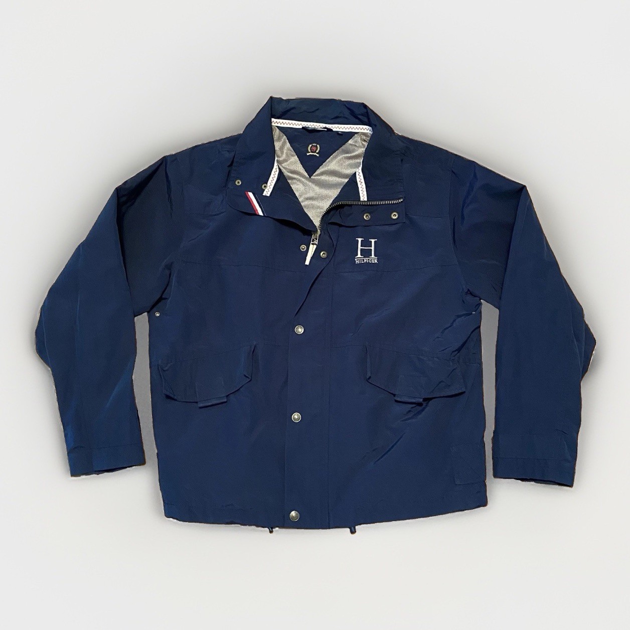VTG Tommy Hilfiger Men\'s 90’s Vintage Windbreaker Jacket L Navy Missing Hood