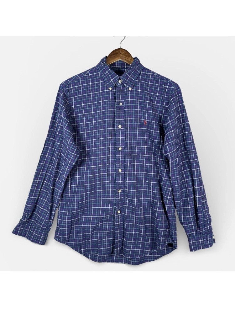 Polo Ralph Lauren Shirt Mens Medium Blue Plaid Button Down Long Sleeve Cotton