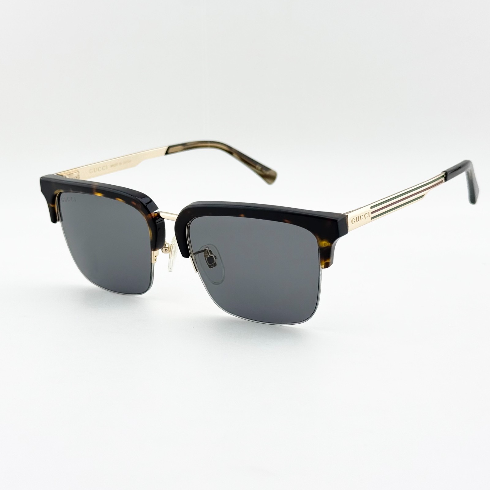 Gucci GG1226S Semi Rimless Sunglasses Havana Gold Gray Lens Men 53-20-145