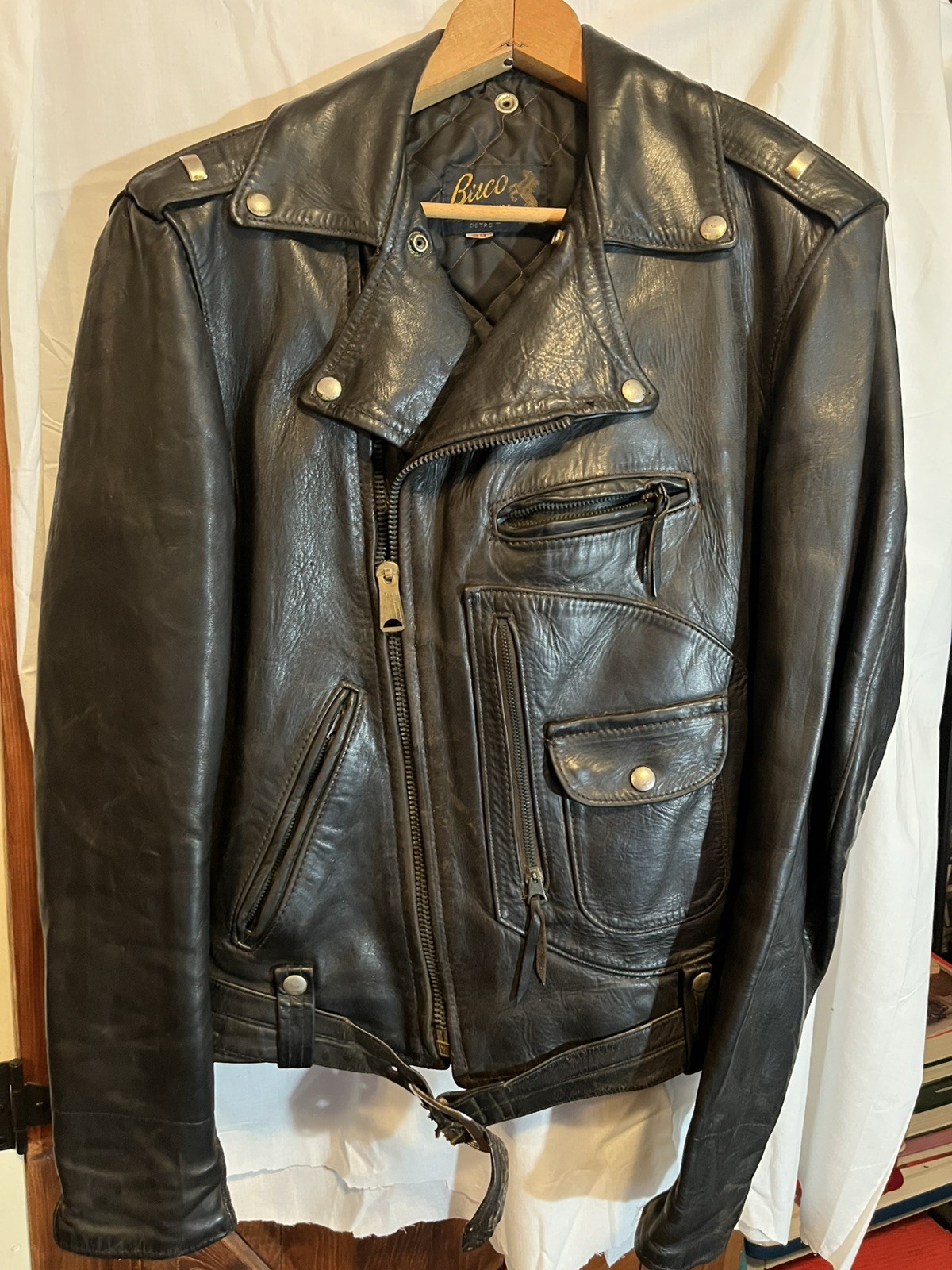 VTG 50s BUCO Horsehide Leather Motorcycle Biker Pocket Jacket Men 38 MINT