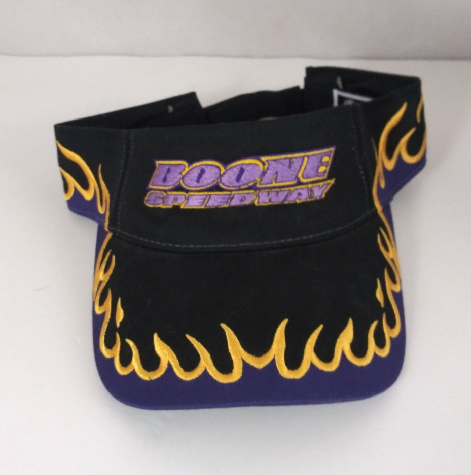 Boone Speedway Black & Purple Embroidered Flames Adjustable Visor Cap