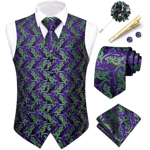 Men's 6-Piece Paisley Vest and Tie Set - Elegant Ensemble for Formal Occasions