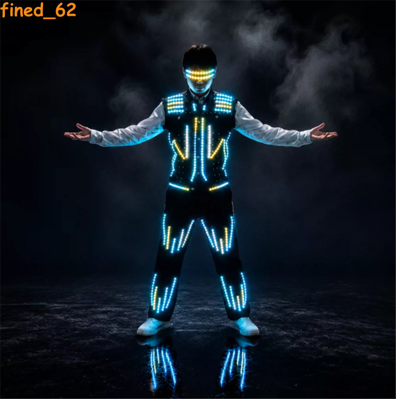 Robot LED Luminous Vest Set DJ Party Performance Suit Glowing Glasses Costume
