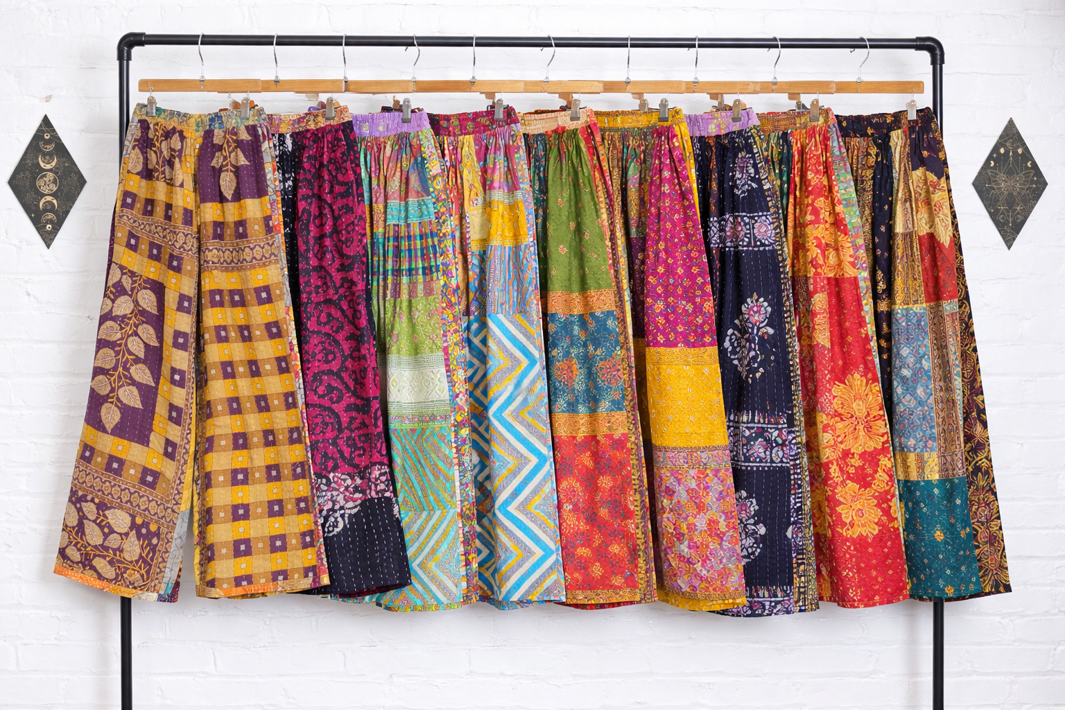 5 Pc Women Kantha Cotton Palazzo Pants Boho Wide Leg Hippie Festival Trousers