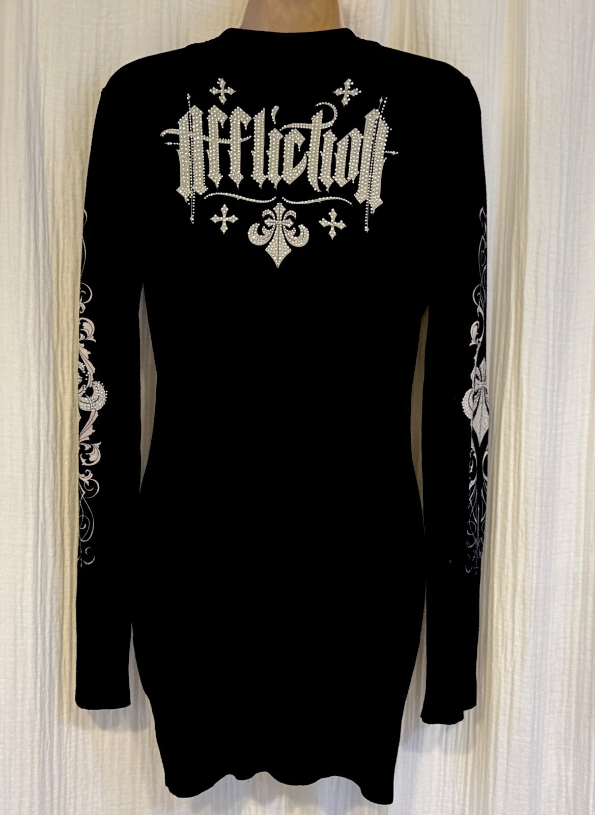 Sinful by Affliction Women\'s Sweater Dress Fleur Di Lis Black M BLING