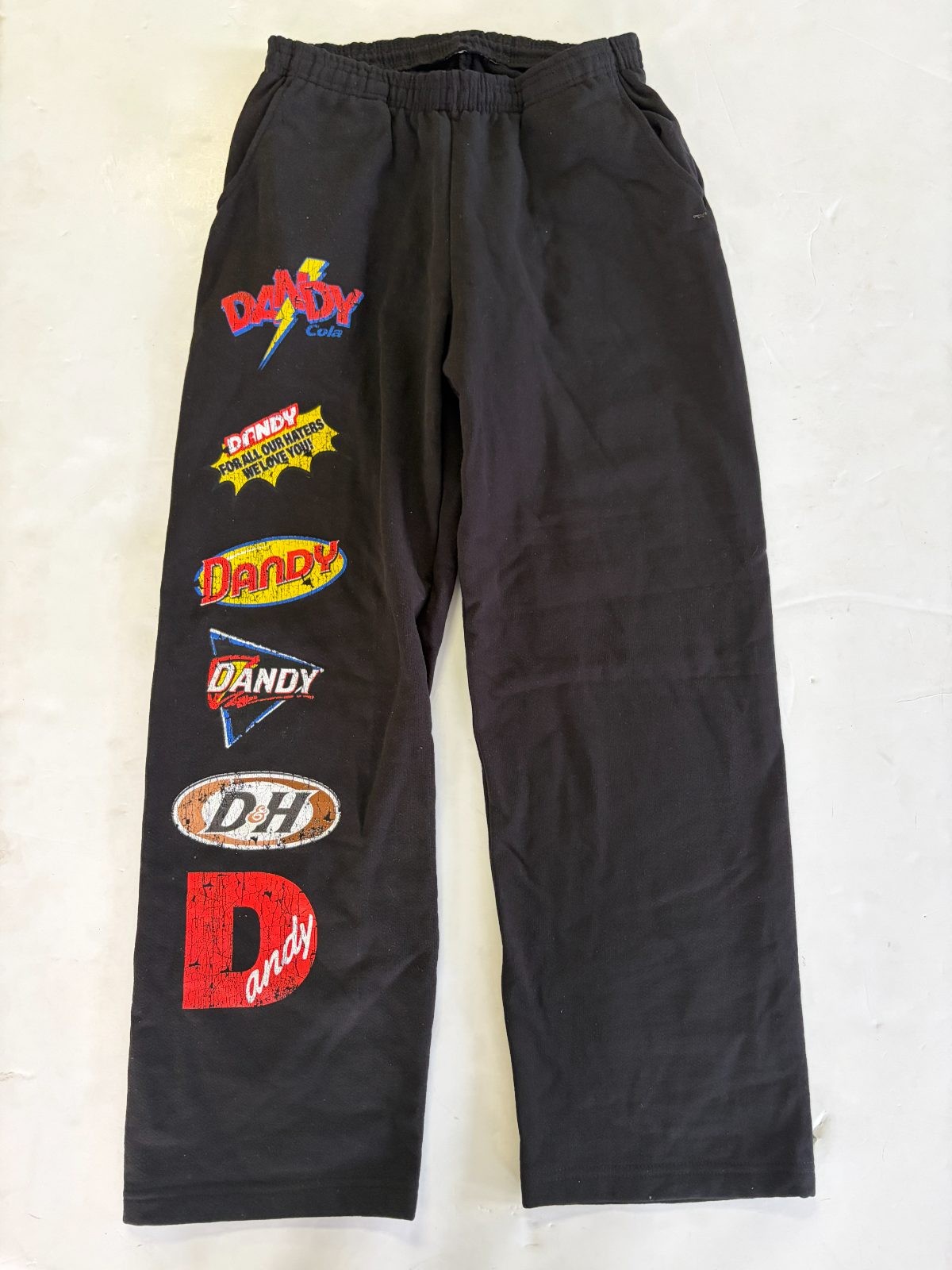 Dandy Worldwide Sweatpants Mens Medium Black Multi Logo Print Made in LA Cotton