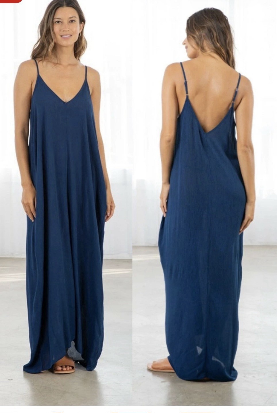 LOVE STITCH Pacific Blue Gauzy Mila Cocoon Maxi Dress w/ Pockets Slouchy M/L