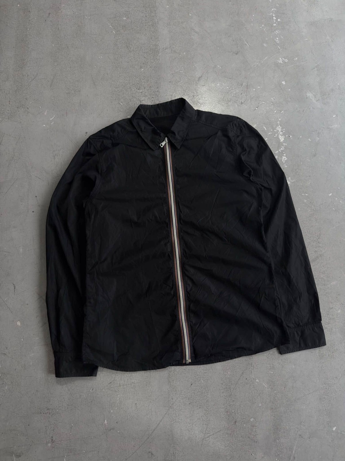 Prada Milano Nylon Zip Overshirt Shirt Jacket Mens M Black Striped Zip Italy