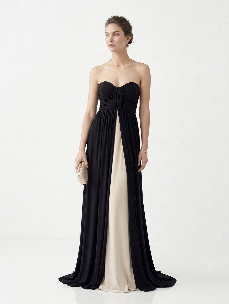 Vintage BCBG Paris Women\'s Black Cream Goddess Gown Maxi Gown Dress 2 Wedding