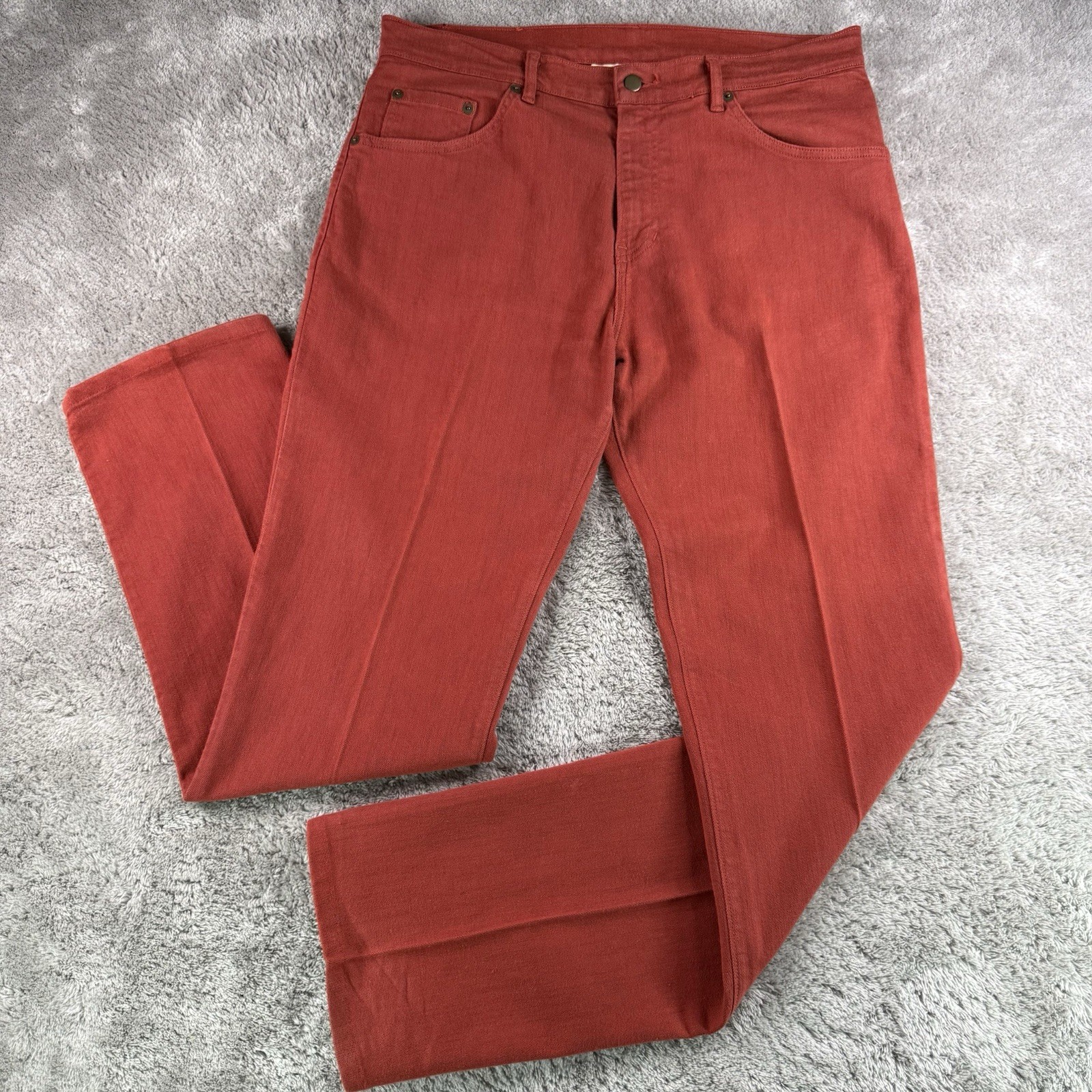 Raleigh Denim Mens 34x32 Red Stretch Alexander Jeans Made in USA North Carolina