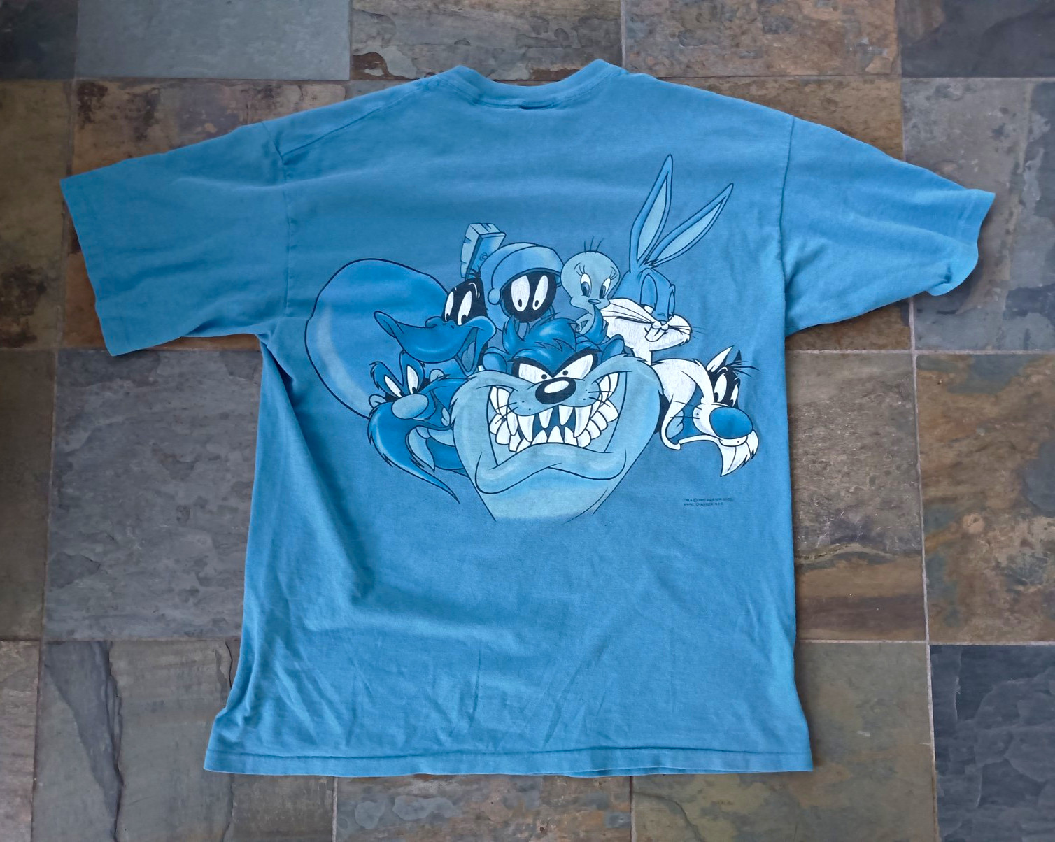Looney Tunes Vintage 1990s Bugs Bunny Blue Graphic Tee Shirt Men\'s XL Cotton