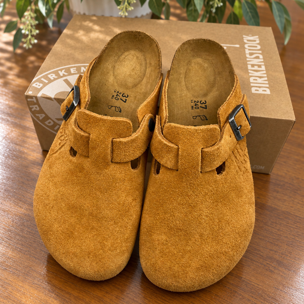 Birkenstock Boston X Stussy Caramel Suede Clogs Cork Footbed Unisex Casual Shoes