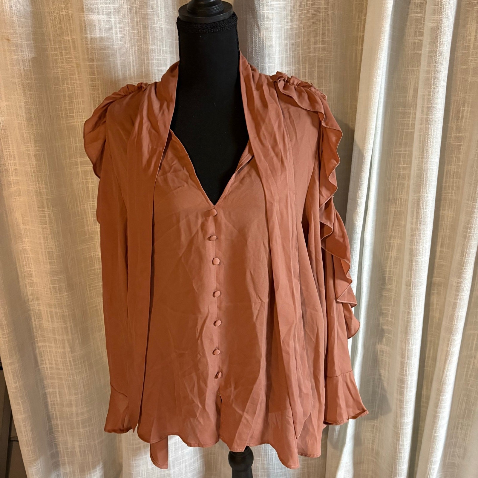 Thanksgiving Blouse ZARA Dusty Rose Button-Front Blouse Top Size M NWT