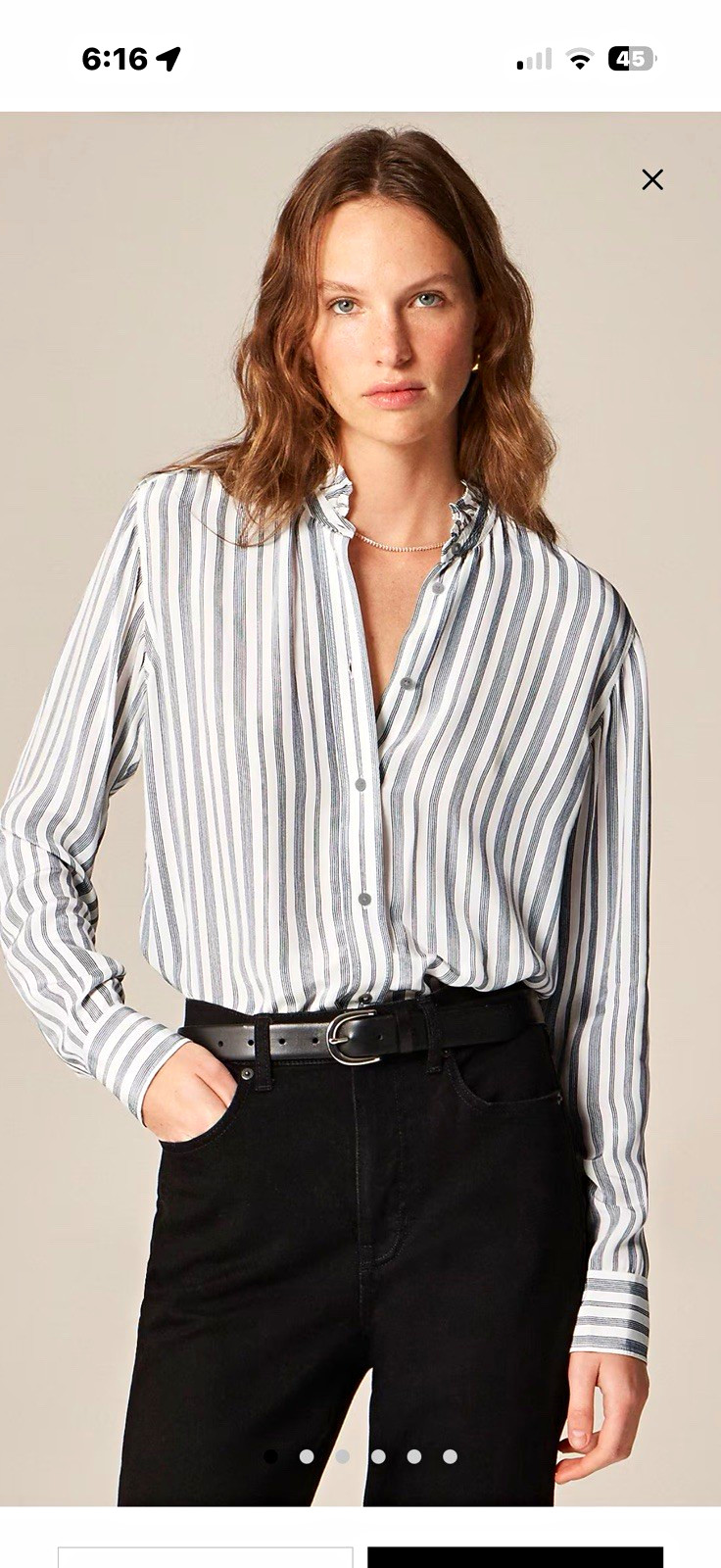 J Crew Jules Ruffle Collar Shirt Size 8 Navy Ivory Striped Crepe de Chine NWT