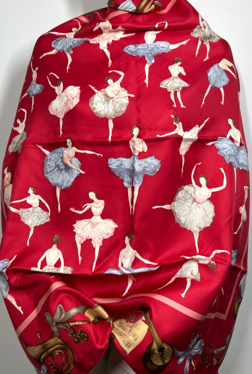 Auth Hermes Scarf 90cm 100% Silk \'La Danse\' Carre Red
