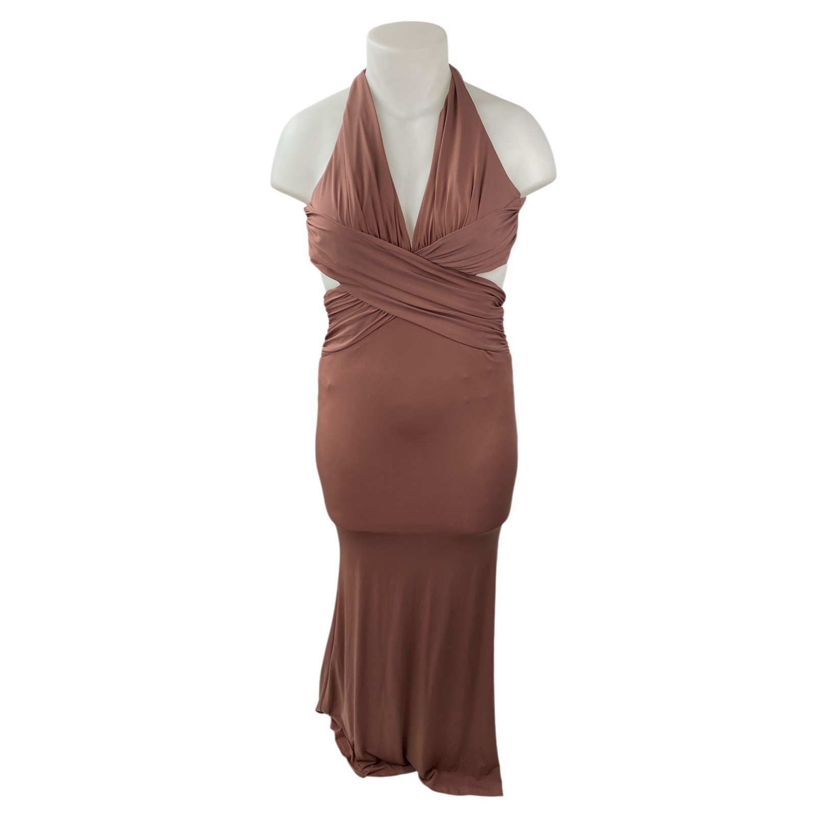 NEW Katie May Blush Pink Sleeveless Halter V Neck Open Back Bridesmaid Dress M