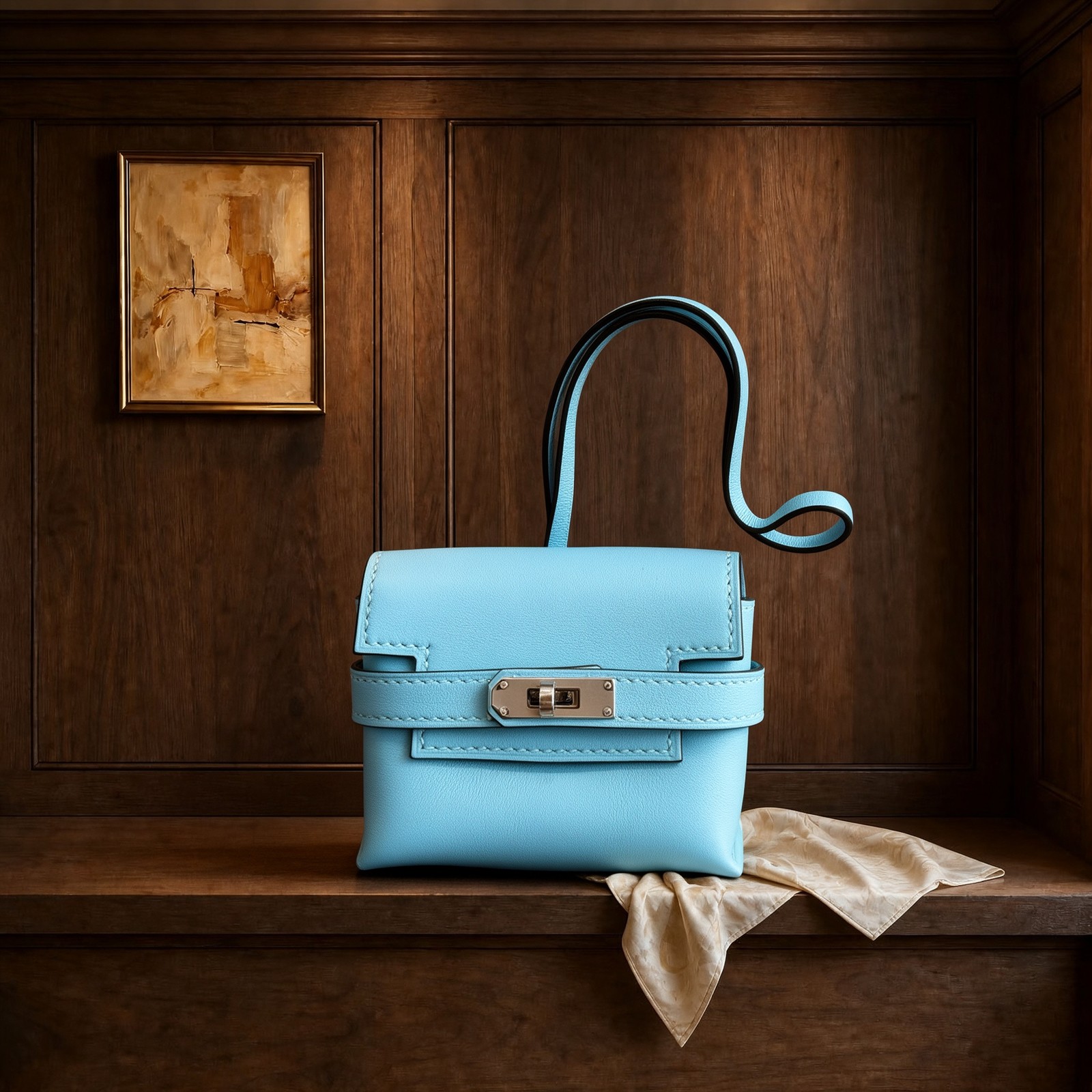 Hermès Mini Kelly Bleu Candy Swift Leather Silver HW Shoulder Crossbody Bag Auth