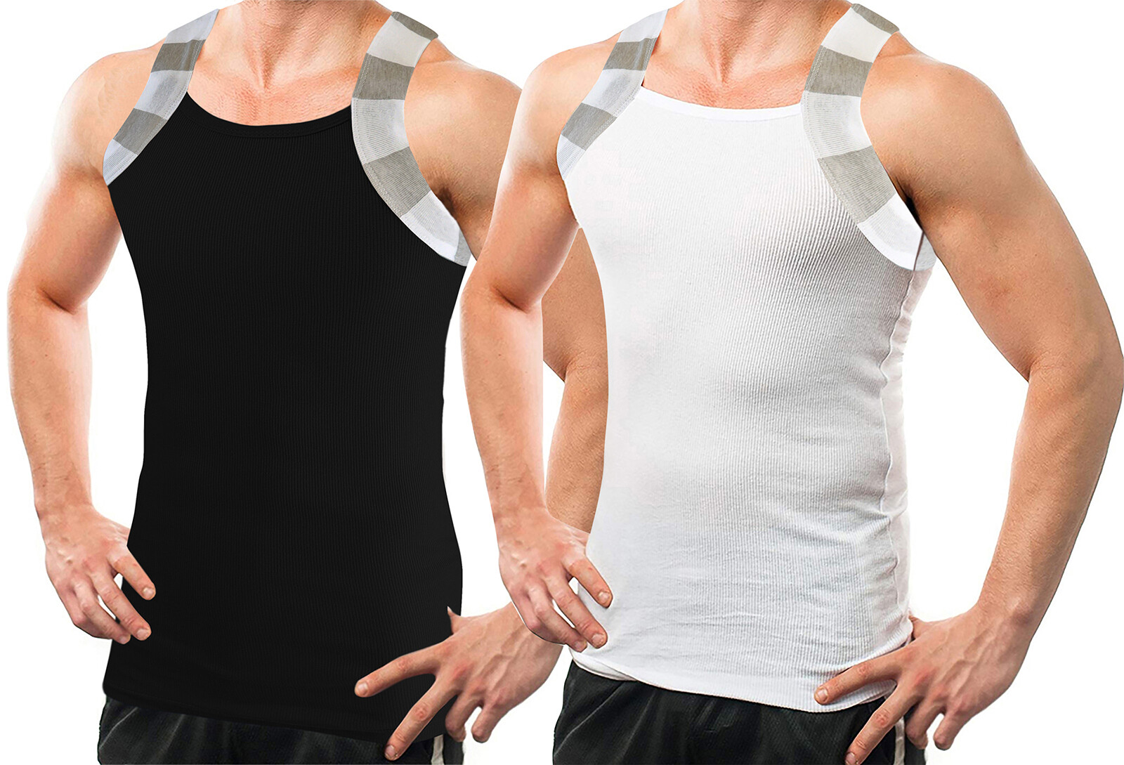Different Touch 2 Pack Men Square Cut G-unit Style Tone Trim Tank Top A-shirts