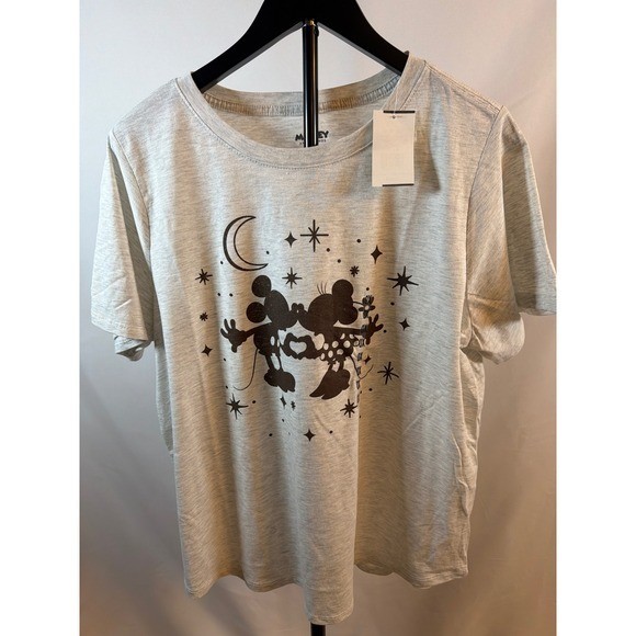 Disney Mickey Minnie Mouse Celestial Heart Heather Gray Graphic T-Shirt NWT OX