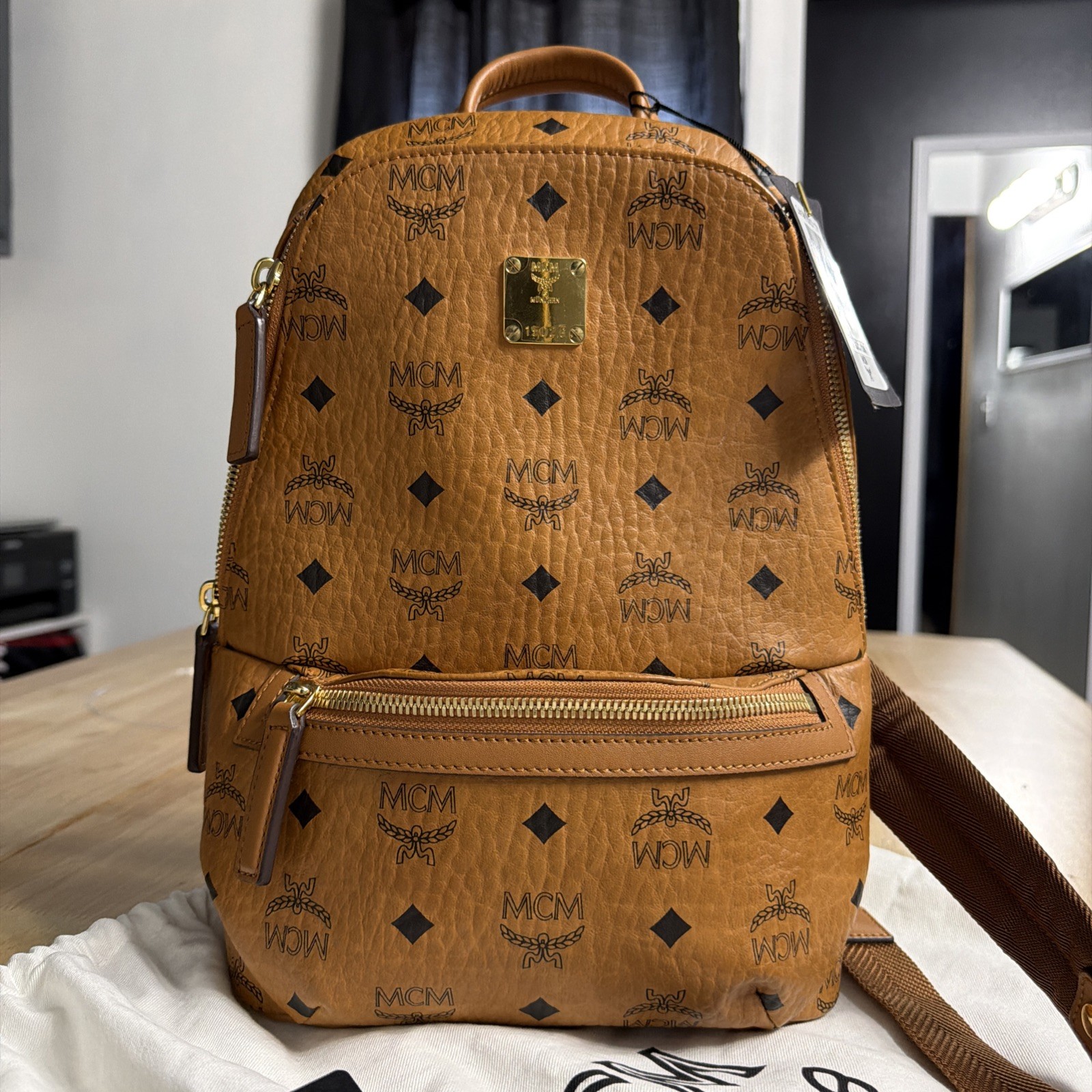 MCM Aren Visetos Klassik Small Sling Bag Cognac Crossbody RETAIL: $730 