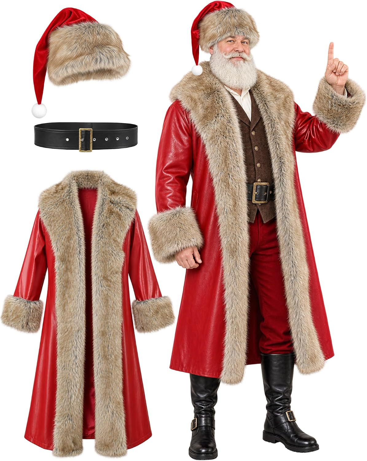 Santa Claus Costume for Men Professional Long Coat Adult Christmas Suit