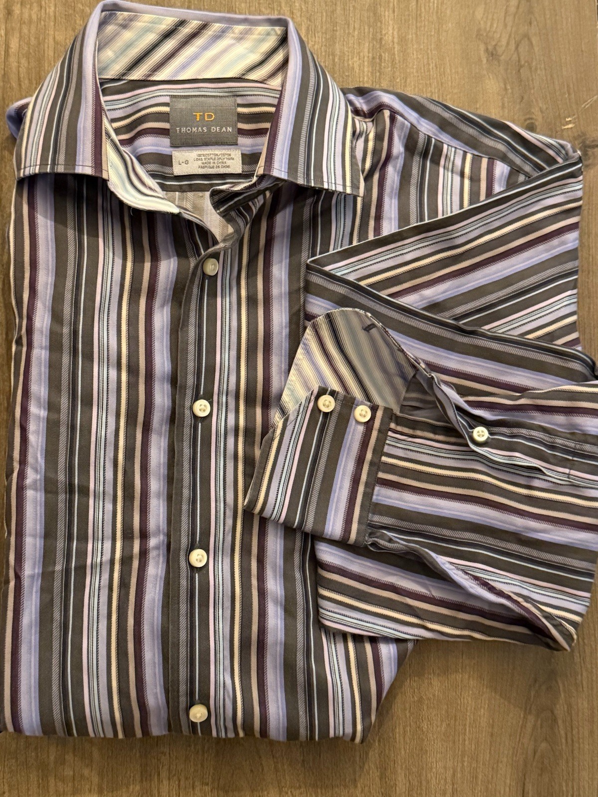 Thomas Dean Mens  Button Down Shirt Large Multicolor Woven Herring Longsleeve