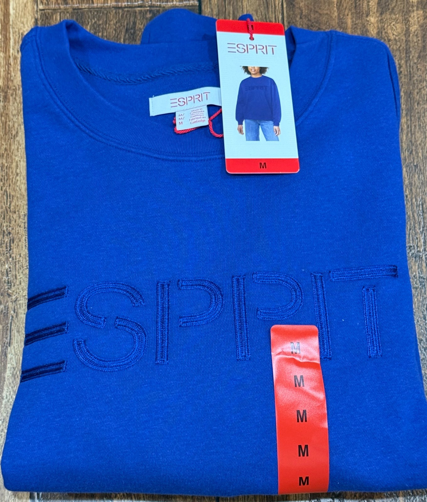 NWT Esprit Women's Logo Fleece Crewneck Sweatshirt Embroidered 80s Retro Viral