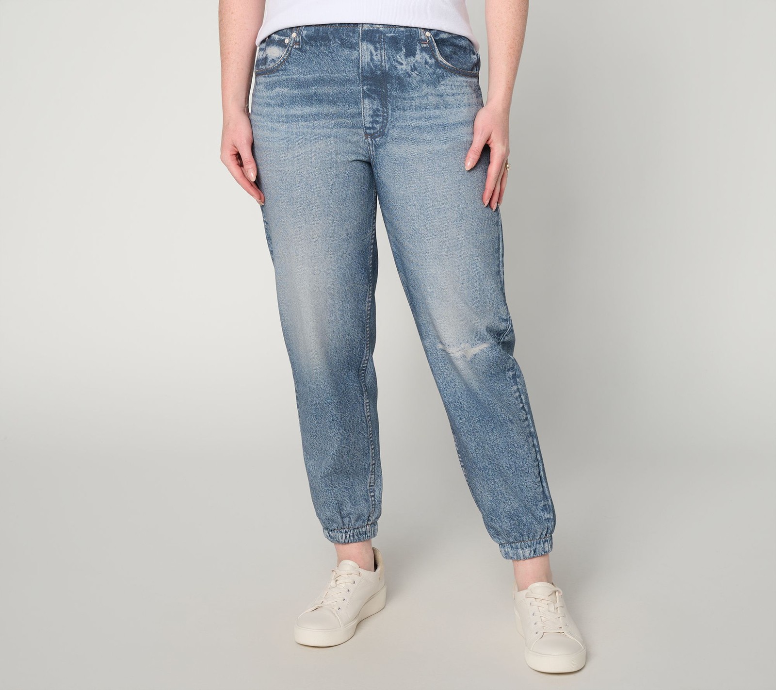 Anybody Regular Printed Denim Effect French Terry Joggers Indigo Wash S New