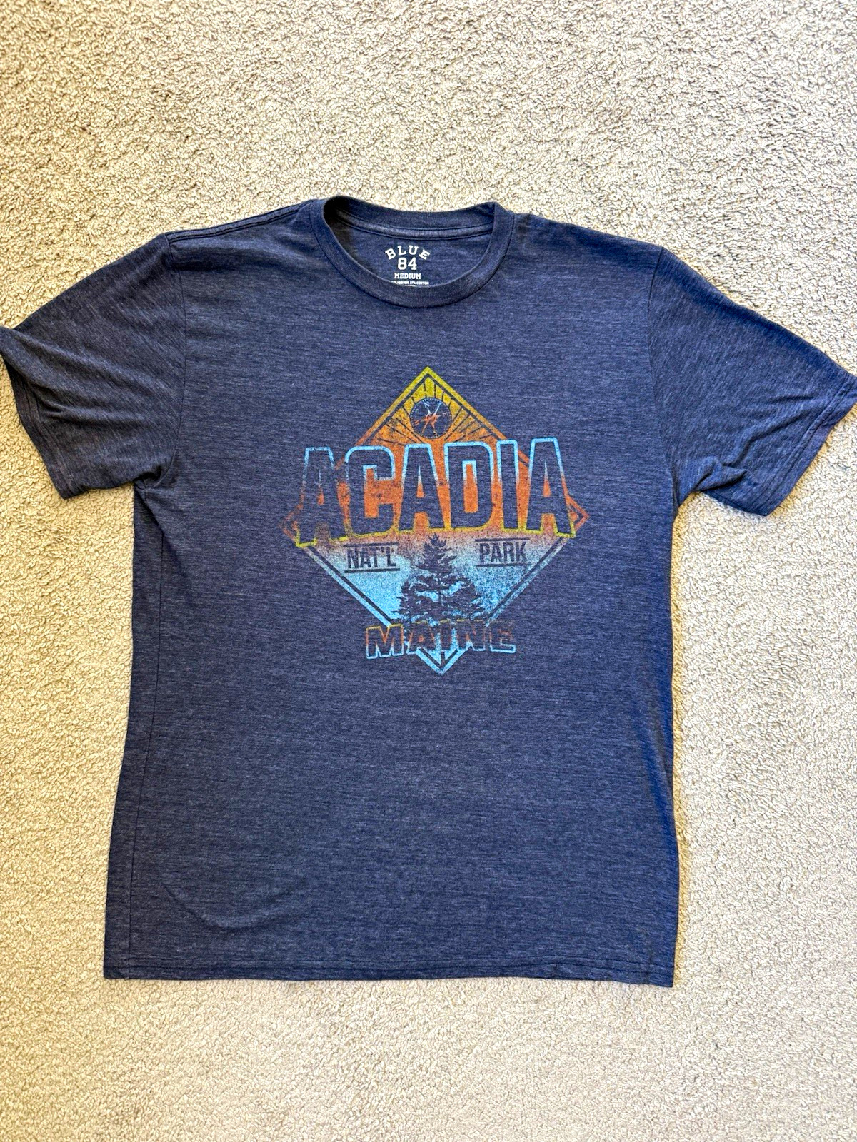 Blue 84 Acadia National Park Maine Graphic Men\'s M Blue Crew Neck T-Shirt